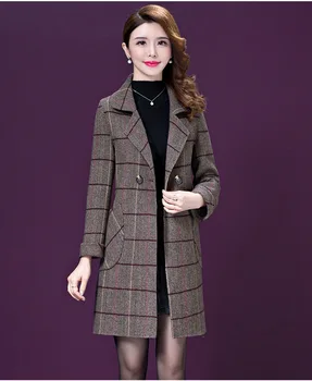 Produse de Top de vânzare în 2020 Femei de haină de lână de dimensiuni mari Autmn pardesiu în Carouri lână haina varsta de Mijloc de îmbrăcăminte de Înaltă calitate 1701