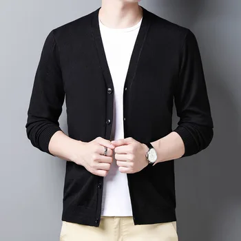 Coreea Moda Cardigan Brand Pulover Bărbați Îmbrăcăminte Pentru Bărbați Cald Moale De Bumbac, Lână Cardigan De Culoare Pură V-Neck Coat 2020 Toamna Iarna