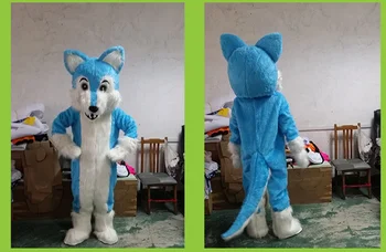 Adulți Blană Lungă Cu Blană De Câine Husky Mascota Costum Albastru, Lup, Vulpe Fursuit Personaj De Desene Animate Cosplay Dress Halloween Xmas Parada De Costume