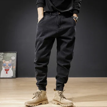 Moda Streetwear Barbati Blugi Japonez Vintage Denim Casual Pantaloni Cargo Îmbinat Designer De Hip-Hop Joggeri Glezna Banded Blugi Barbati