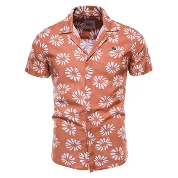 Moda Hawaii Stil Camasa Barbati cu Flori Imprimate din Bumbac de Calitate Beach Shirt pentru Bărbați Frumos Pop Vara Maneca Scurta Camasi barbatesti