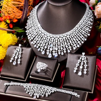 GODKI Nou de Lux Gougeous Ciucure Nunta Mare Colier Brățară Inel Cercei Set Pentru Femei Zirconiu Cubic Dubai Set de bijuterii de Mireasă