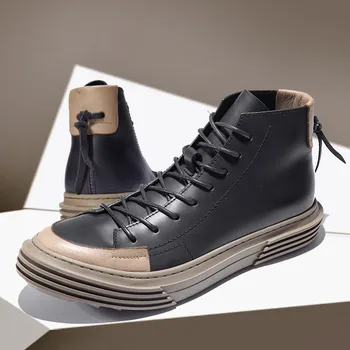 Primavara Încălțăminte Mare Sus Pantofi De Mens Glezna Cizme Din Piele Pantofi Casual Dantela-Up Platforma Adidasi Pantofi De Designer De Epocă