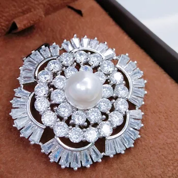 Elegant Floare Brosa Ac de Înaltă Calitate, Spumante de Cristal CZ Pavate Accesoriu de Moda de Argint Ton Broșe Ace pentru Femei Nuntă
