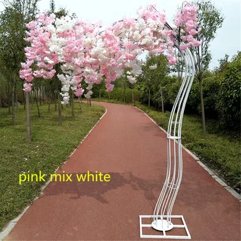 2.6 M înaltă alb/ artificială de cireșe copac drum duce simulare curbat de flori, cu fier cadru arcuit nunta recuzită.decor în aer liber
