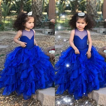Hot Copilul Junior Fete Mari Royal Blue Glitter Prințesă Rochie De Bal Nunta Rochii Ziua De Anul Nou Rochie De Crăciun