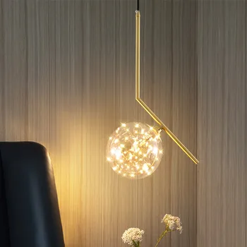 Nordic Postmodern Minimalist Patul Linie Lungă Lumini Pandantiv De Fier, Aur, Sticlă Înstelat Dormitor Singură Lampă De Cap