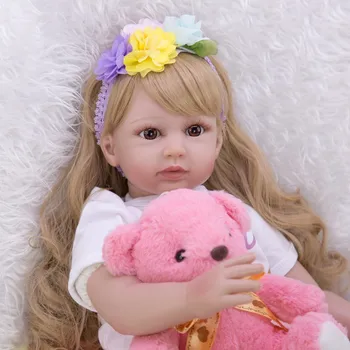Renăscut baby doll de aur ondulat peruca fata de copilul în viață de 24 de inch de joaca pentru copii casa jucarii cadou bebe renăscut