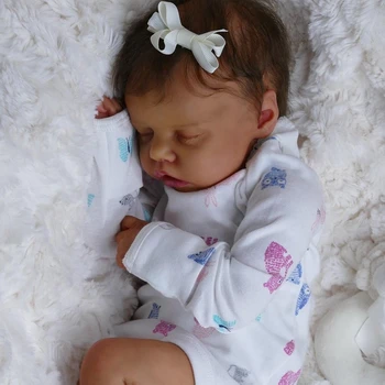 49CM Bebe Papusa Reborn Dormit cu Piele Maro Inchis Culoare Mâna Înrădăcinate Geană de Colectie de Arta Papusa Cadou de Crăciun