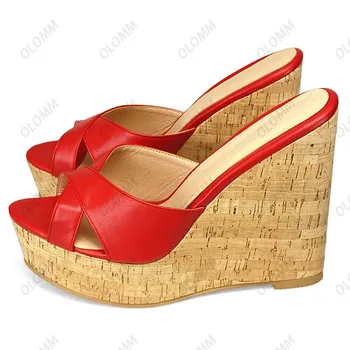 Olomm Nou Sosire, Femeile Platforma de Catâri Sandale Papuci Pene Tocuri sandale Elegante, Negru Pantofi Casual NOI Plus Dimensiune 5-20