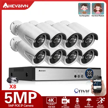 AHCVBIVN 4K POE NVR Kit 4CH/8CH 5MP Camera POE IP cu Audio Sistem CCTV H. 265 în aer liber, Viziune de Noapte, Supraveghere Video Set