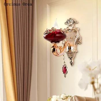 European Retro cristal Roșu lampă de perete camera de zi dormitor de hotel lampă de noptieră lux romantic ruby sticlă de lampă de perete