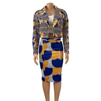 DOIB Africane Rochie pentru Femei imprimeu Floral Costum Fusta Office Lady Uzura de Muncă în Set de Două Piese Rochie Fashioin