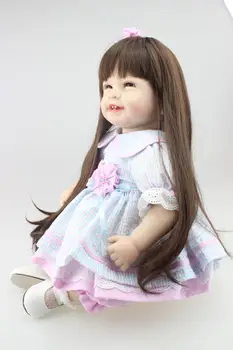 55cm Silicon Păpuși Reborn Zâmbet Drăguț Păpuși de Crăciun Cadouri pentru Copii Brinquedos Copii Ziua de nastere a lui Păpuși Parul Lung Papusa Printesa