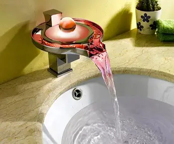 3 Culori schimbare baie de apă bazinul robinet mixer,Cupru mâner unic cascada bazinul robinet cu LED,Crom placat cu cadă de baie robinet