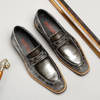 C. G. N. P Din Piele Argintiu Metalizat Vopsea Piele Formale Pantofi Barbati Lux Alunecare Pe Pantofi Rochie Business Casual Pantofi