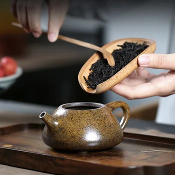 ★Două 】 yixing recomandat pură manual ceainic acasă tinuta Pan Ye lemn de foc de piatră tărtăcuță polonic 200 cc
