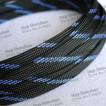 100M 10mm Extensibil Cablu Împletit Sleeving Sârmă Glandei Sleeving de Înaltă Densitate Mantale - Negru&Albastru