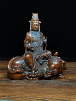 Nunta Chineză Cimișir Seikos Sculptură în Lemn Manjushri Bodhisattva Guanyin Bodhisattva Statuie O pereche de sculptură în lemn statui ale lui Buddha