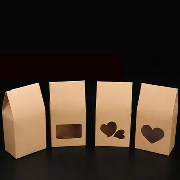 16*8 cm Cookie-uri Nuci Ambalaje pentru Cadouri Pungi Stand-Up Hârtie Kraft Cutii Cu Forma de Inima Fereastră Clar Buzunar LX1878