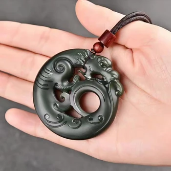Rare Stil Vechi Dragon ia Pandantiv Amuleta Agățat Binecuvânteze Churinga De El Tian Verde Jad