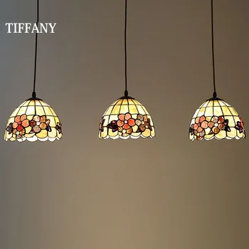 Europene Tiffany retro shell Mediteraneene pastorală Lumini Pandantiv 3 Cap Linie luminaria teto agățat Lămpi Pentru Decor Acasă