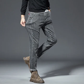 Bărbați Subțire Blugi Slim Brand de Îmbrăcăminte 2021 Noi de Vara Blugi Barbati Gri Nouă-punct de Pantaloni Stretch Blugi Casual Mens Blugi