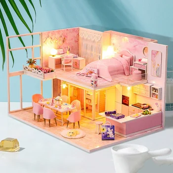 DIY casă de Păpuși din Lemn, Case de papusi in Miniatura, Mobilier Casa Papusa Kit Jucării Scara 1:24 odaia Creativă pentru Copii Cadouri