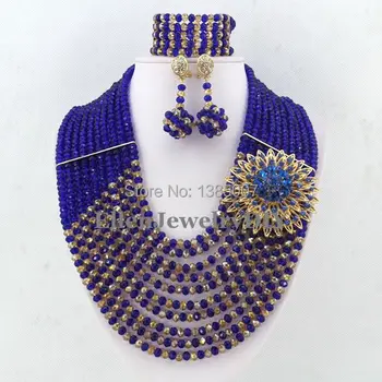 Elegant ! Albastru regal Nigerian Nunta Africane Margele Bijuterii Set pentru Femei Prima Alegere Cristal Colier Bratara Cercei WS4210