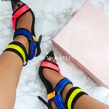 Vara Culori Amestecate Sandale pentru Femei Noi Super Tocuri European Sexy Elastic Cu Subliniat Roman Pantofi cu Tocuri Înalte de Portocale de la Picioare