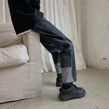 Negru Blugi Bărbați de Cusut Picior Design Cerșetor Pantaloni din Denim Hiphop Streetwear Trend Vara Salopete Direct Pantaloni Largi