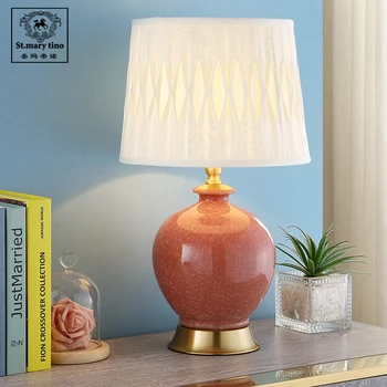 American Modern Ceramică Roz, Lampa De Masa Pentru Nunta Sufragerie Dormitor Lampă De Noptieră Lumina De Noapte De Lux Lampă Decorativă