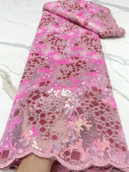 Dantela roz Tesatura din Africa Nigerian Țesături Dantelă 2022 Înaltă Calitate Broderie Net Șireturi cu Paiete Dantelă Tesatura 4537B