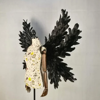 Negru de lux adult aripi de înger recuzită catwalk show recuzită festivalul Pană de Înger aripa Fereastră decor lenjerie catwalk