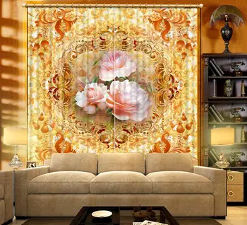 3D Print Digital de aur European model flori Opace Perdea Dormitor Modern, Living Fereastră Decor Acasă Draperii
