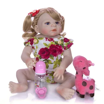23 Inch Bebe Renăscut Fata Papusa Plina de Silicon Vinil renăscut baby dolls de aur peruca Printesa Copil Păpușă Jucărie Pentru Copii, Cadouri de Ziua