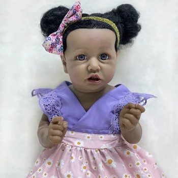 55cm Silicon Renăscut Baby Dolls Afro-Americani Mână-Pictura detaliat Copil Jucarii de Baie