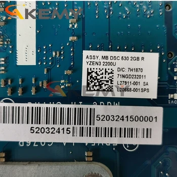 Akemy Pentru HP 15-15 DB-DX Laptop Placa de baza EPV51 LA-G076P DSC 530 2GB GPU Ryzen3 2200U CPU L20668-001 L20668-601
