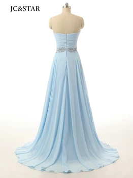 Cer albastru șifon rochii domnișoare de onoare de cristal iubita fara Spate vestido de fiesta de boda robă lungă demoiselle d onoarea femme
