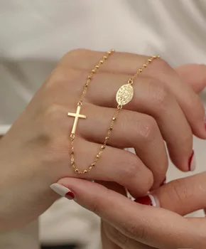 18K import Masiv Bijuterii de Aur Galben(AU750) Femei Hipster Blogger Necesar Cruce Madonna Brand Colier Guardian Credință