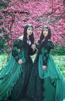 Vintage Verde Medieval Rochii De Mireasa, Costume De Renaștere Gotică Rochii De Mireasa Cu Caped Maneca Lunga Dantela Țară De Mireasa