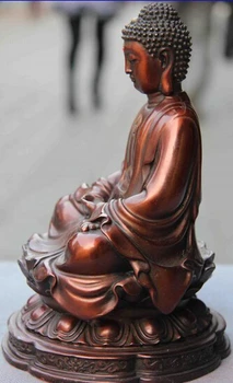 Bi001900 21cm Budismul Chinez Templu Cupru Roșu Tathagata Rulai Statuie a lui Buddha Sakyamuni