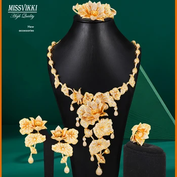 Soramoore de Lux Nou la Modă Flori Nigerian seturi de Bijuterii Pentru Femei Nuntă Cubic Zircon CZ de Aur din Dubai Set de Bijuterii de Mireasă