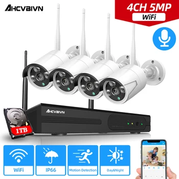4 CANALE NVR Wireless 5MP HD Acasă în aer liber Cameră de Securitate Sistem de Supraveghere Video CCTV Kit NVR Motion Detection Camera Wifi Set P2P
