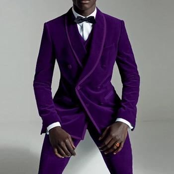 2020 Ultimul Strat De Modele De Pantaloni Violet Catifea Bărbați Costum Slim Fit 2 Bucata Jacheta Tuxedo Personalizate Mirele Blazer Balul De Costume Terno