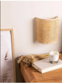 Japoneze Lampă De Perete Camera De Zi Dormitor Noptieră Perete Din Bambus Coridor De Lumină De Fundal Nordic Creative Rattan Art Lumini De Perete