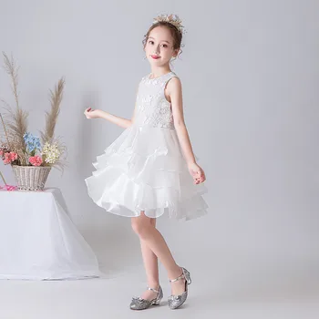Copiii Scurt Formale Rochie De Printesa Concurs De Rochii Pentru Fete Drăguț Alb Pliuri Organza Rochii Fete Cu Flori Pentru Nunta, Petrecere De Aniversare