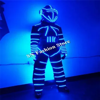 QZ13 RGB robot costume de dans de lumină led luminos costum de robot stralucitoare dansatoare etapă poartă pânză dj disco bar show casca de dus mănuși