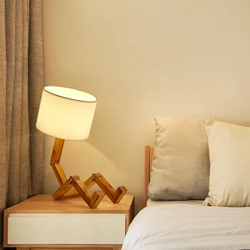 Lemn nou Robot Forma de Pliere Lampă de Masă Creatoare de Moda Europene Dormitor Studiu Noptiera Dormitor Lenjerie de Lampă, LED Lumina de Noapte
