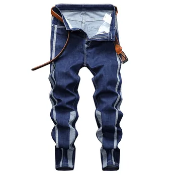 Noi 2022 Moda Blugi Barbati Streetwear Tineri Frumos Albastru cu Dungi Împletit Slim Denim Stretch Casual Drept Pantaloni de Marfă